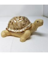 Turtle Figurine Glossy Shell Handcrafted Tan Brown Carmel Ceramic Sculpture - $18.95