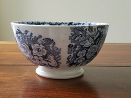 ANTIQUE VINTAGE DEEP DISH BLUE FLORAL BOWL MARKED 5/8 ON BOTTOM - £15.65 GBP