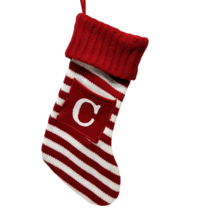 Target Wondershop Knit Red White Christmas Stocking Monogram C Pocket 18&quot; - $11.55