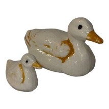 2 Vintage Miniature Figurine Mother Duck Baby Duckling Japan Hollow Ceramic - £12.71 GBP