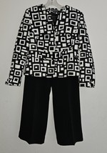 Liz Claiborne Suits Petite Jacket Pants Black Ivory Geometric Size 10P Career - £39.52 GBP