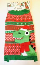 Pet Dog Puppy Holiday Christmas Sweater SZ Medium Dinosaur Santa Red Gre... - £14.15 GBP
