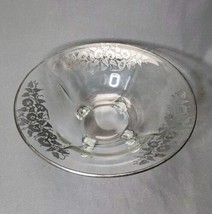 Glass Bowl Centerpiece Vintage 12&quot; Sterling Silver Overlay Morning Glory Flowers - £30.18 GBP