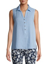 Time And Tru Women&#39;s Double Cloth Henley Sleeveless Top SMALL (4-6) Blue - £12.68 GBP