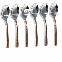 Set of 6 Prisha India Craft  High Quality Handmade Steel Copper tea Spoons , Ham - £28.18 GBP