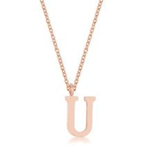 Elaina Rose Gold Stainless Steel U Initial Necklace - $477.54 MXN