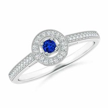ANGARA 2.5mm Natural Sapphire Halo Ring with Milgrain Detailing in Silver - £306.63 GBP+