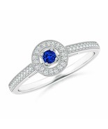 ANGARA 2.5mm Natural Sapphire Halo Ring with Milgrain Detailing in Silver - £306.00 GBP+