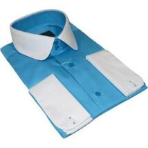 Men 100% Cotton Shirt CIERO MONTERO Turkey #STN 066 Teal/White Collar Slim Fit image 5