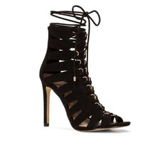 ALDO Black Stiletto Open Toe Lace-Up High Heel Cagey Ghillie Sandal Size 6 - £19.75 GBP