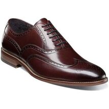 25064-601 Mens Dunbar Stacy Adams Shoes Antiqued Leather Burgundy Oxford wingtip image 3