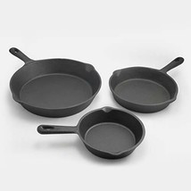 Brand New ExcelSteel 3 Pc Set Cast Iron Cooking Skillet Kitchenware, Black - £36.19 GBP