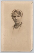 RPPC Sweet Young Lady Beaded Necklace Headband Portrait Photo Postcard I27 - £5.37 GBP