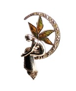 Vtg Gold Tone Liz Claiborne Fairy Angel Moon Brooch Enamel Rhinestone - €8,61 EUR