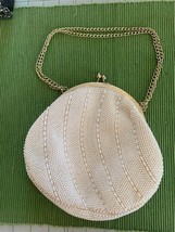 Vintage Ivory Beaded Purse with chain handle Made in Hong Kong - $17.74