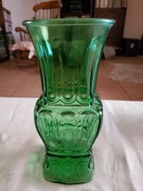Vintage Green Glass Vase  9.5 in x 4.5 Tall 1960s 1970s - £7.76 GBP