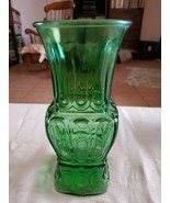 Vintage Green Glass Vase  9.5 in x 4.5 Tall 1960s 1970s - $9.89