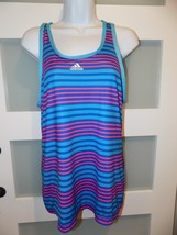 Adidas Climalite Racer Back Multi Colored Striped Blue Shirt L Women&#39;s - $19.00