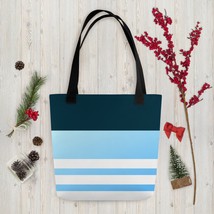 New Tote Bag Blue and White Striped Large Black Color Dual Handle 15 in ... - £12.24 GBP