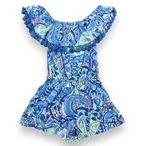 Lilly Pulitzer La Fortuna Blue Peri Pinch Romper Womens Off The Shoulder Sz XS - £44.05 GBP