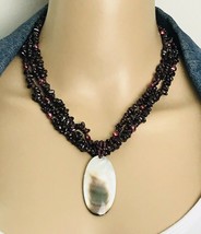 Lucas Lameth Three Strand Garnet Abalone MOP Necklace - £31.16 GBP