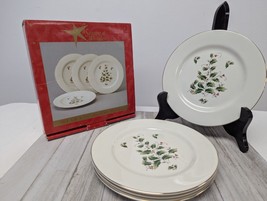 Porcelain Salad Accent Plates Set 4 &quot;A Season Of Wonder&quot; Christmas Holly... - £15.93 GBP