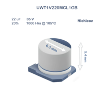 10X UWT1V220MCL1GB Nichicon 22uF 35V 6.3x5.4 Aluminum Electrolytic Capac... - $3.90