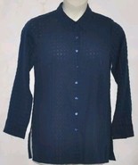 Joan Rivers Womens 2X Blouse Top Navy Blue Cotton Shadow Check Button Up... - $30.62
