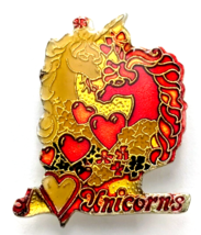 VTG I Heart Love Unicorns Hearts Flowers Enamel Pin Mythical Horses Red Gold... - £6.94 GBP