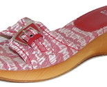 STUART WEITZMAN Red/White Logo Fabric Slides Lacquered Wood Wedge sz 9 B - £15.83 GBP