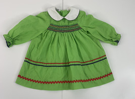 polly flinders vintage baby 2T green peter pan collar long sleeve smock dress O8 - £18.63 GBP