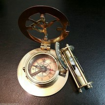 Brass Sundial Compass with Nautical Sand Timer Antique Vintage Gift - £25.40 GBP