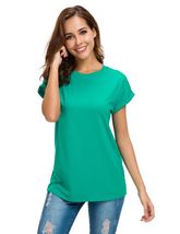 MSHING Women&#39;s Simple Crew Neck Loose T-Shirt Lake Green Size L - $105.71 MXN