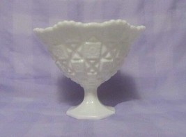 INDIANA WHITE MILK GLASS SAW TOOTH EDGE QUILT COMPOTE CANDY DISH - £8.30 GBP