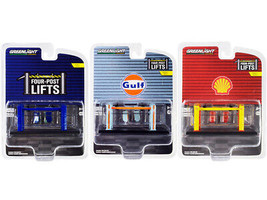 Four-Post Lifts Set of 3 Pcs Series 1 1/64 Diecast Models Greenlight - $38.08