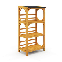 3-Tier Wooden Plant Stand with Weatherproof Asphalt Roof for Patio-Natural - £119.97 GBP
