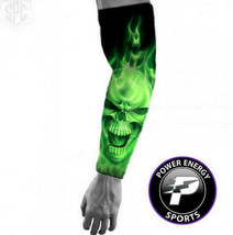 Football Baseball Shooter Compression No Slip Arm Sleeve Green Skull Flames - £7.03 GBP