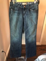 EUC PAIGE Premium Denim Blue Jeans Distressed Dark Wash Straight Leg SZ 28 - £39.42 GBP