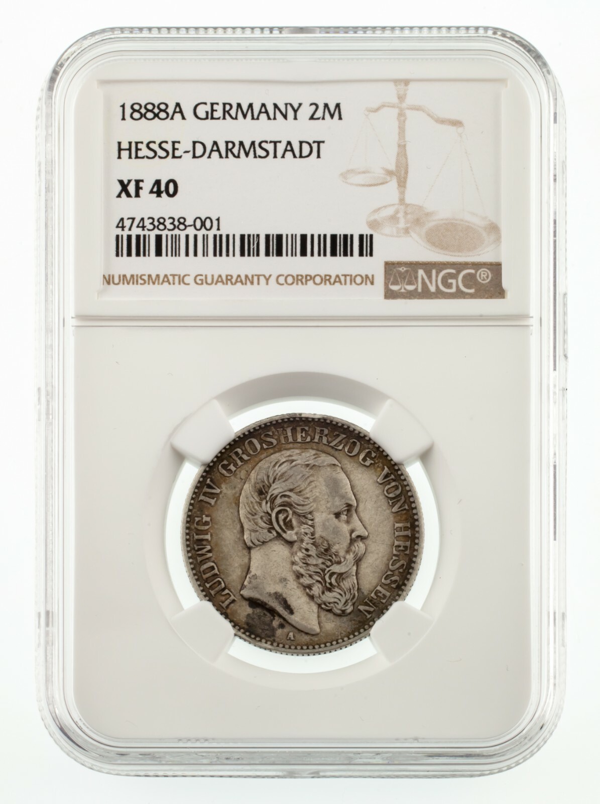 1888-A Allemagne Hesse-Darmstadt 2 Mark Pièce Argent Classé Par NGC Comm... - $2,644.47