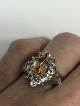 Vintage Citrine Déco Bague 925 Sterling Argenté Taille - £85.82 GBP