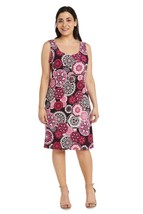 R&amp;M Richards Short Print Necklace Dress 7907 in Magenta-Size 6 - £31.45 GBP