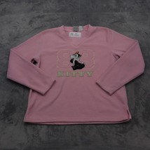 Looney Tunes Sweater Womens L Pink Kitty Long Sleeve VNeck Embroidered Fleece - $24.63