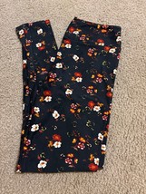 Lularoe OS One Size Leggings Floral fall Vintage White Red Poppy HTF #179 - $23.36