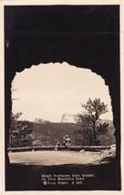 Mount Rushmore SD thru tunnel on Iron Mountain Rd Man with Dog RPPC Postcard E07 - £2.37 GBP