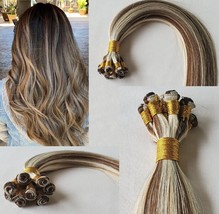 18&quot;, 20″, 22&quot; Hand-Tied Weft, 100 grams, Human Remy Hair Extensions #4/613 - £170.10 GBP+