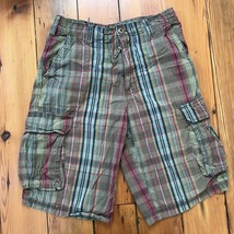 DeCoded Green Red Cotton Madras Plaid Cargo Mens Pocket Shorts 30 30&quot; x 12&quot; - £19.53 GBP