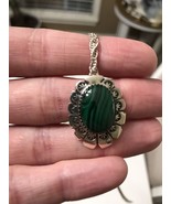 Signed AB Sterling Navajo Malachite Pendant On 925 Silver Necklace - £114.79 GBP