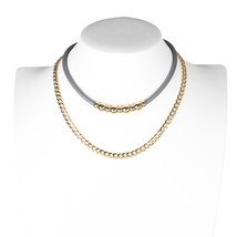 Layered Gray &amp; Gold Tone Choker and Necklace Combination - £24.08 GBP