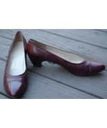 Salvatore Ferragamo 10 AAAA Narrow Burgundy Leather Low Brogue Heels Italy - £35.69 GBP