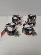 Christmas House Black White Buffalo Check Top Hat Christmas Ornaments Lot of 4 - £12.85 GBP